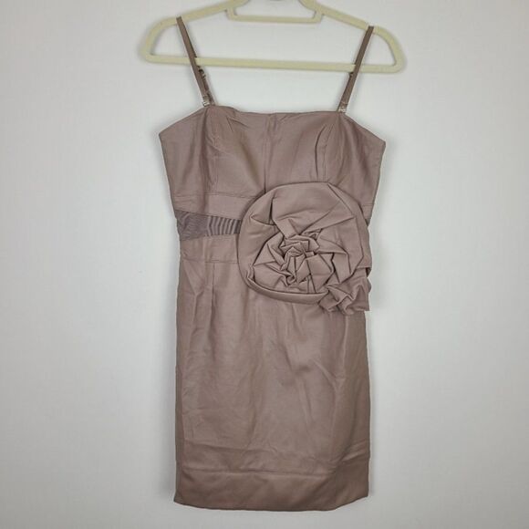 LUCY Paris Taupe Tan Faux Leather Rosette Waist Bodycon Sheath Mini Dress Large - Picture 11 of 17